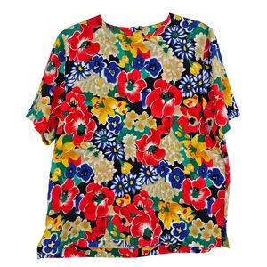 Alfred Dunner Women's Size 12 Floral Print Short Sleeve Button Back Top